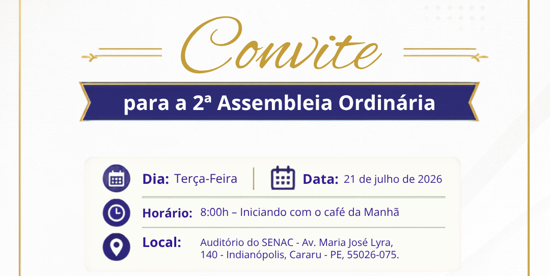 CONIAPE realiza a 2ª Assembleia Ordinária de 2026 no dia 21 de julho, em Caruaru